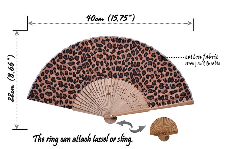 Salutto Hand Fan Bamboo Leopard Printed Folding Fan Cotton For Party Wedding Gift with Fan Cover - Image 4